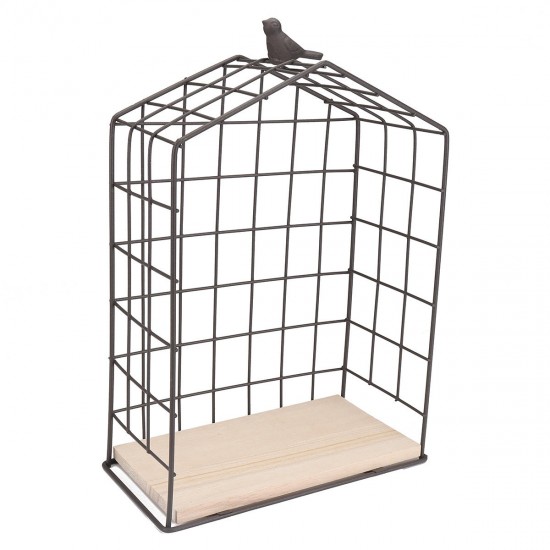 Large Metal & Wood Wall Hanging Shelf Birdcage Storage Bracket Hallway Display Home Decor