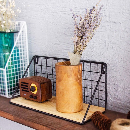 Large Metal & Wood Wall Hanging Shelf Birdcage Storage Bracket Hallway Display Home Decor