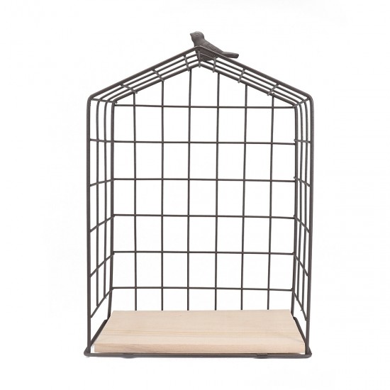 Large Metal & Wood Wall Hanging Shelf Birdcage Storage Bracket Hallway Display Home Decor