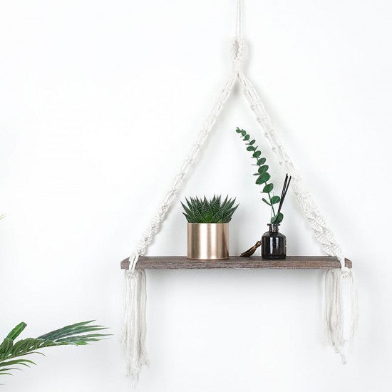 Macrame Plant Hanger Rack Hanging Shelf Bookshelf Hemp Rope Wall Mounted Shelves