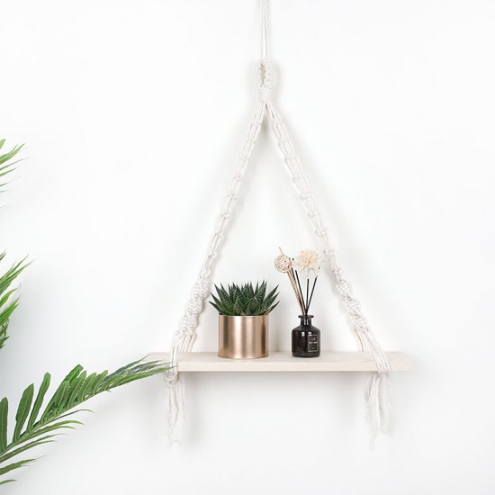 Macrame Plant Hanger Rack Hanging Shelf Bookshelf Hemp Rope Wall Mounted Shelves