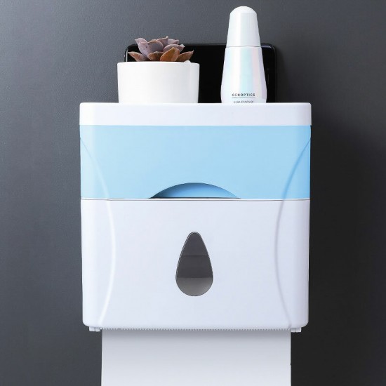 Wall Mounted Press Open Waterproof Double-deck Paper Rolled Toilet Tissue Box