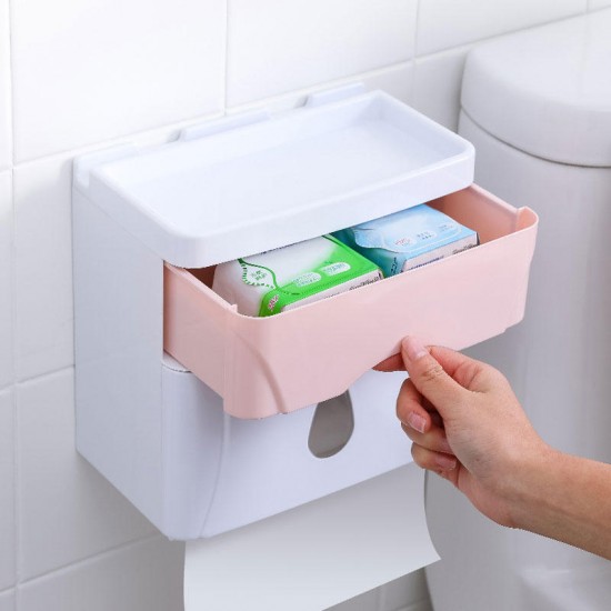 Wall Mounted Press Open Waterproof Double-deck Paper Rolled Toilet Tissue Box