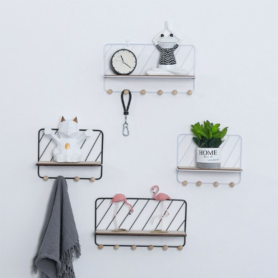 Wall Mounted Wire Metal Shelf Unit Floating Shelves Wood Rack Display