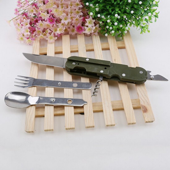 Multifunctional Stainless Steel Tableware Folding Fork Spoon Opener Blade Outdoor Camping Picnic