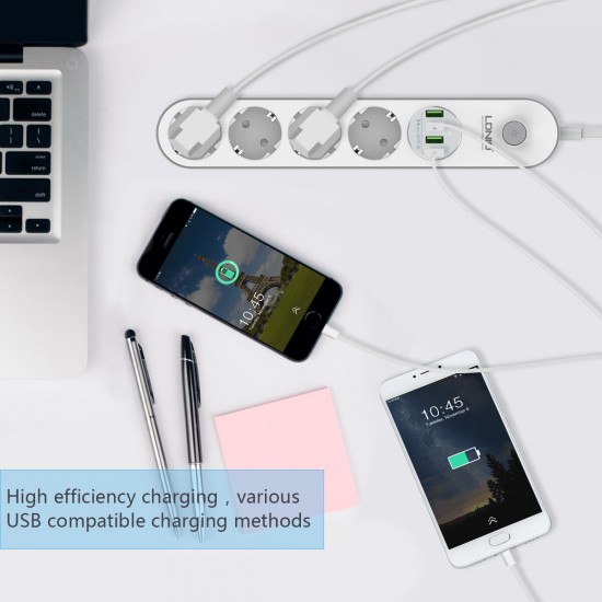 SE4432 Extension Cord Socket Charger With 4 USB Ports / 4 AC Sockets EU Plug Fast Charging For iPhone 13 Pro Max 13 Mini For XIAOMI MI 10