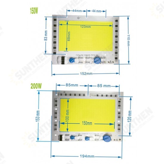 High Power 150W 200W Integrated COB LED Beads Chip Light Source Driverless For Floodlight AC190-240V