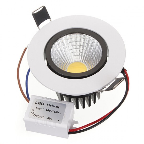 6W Dimmable COB LED Recessed Ceiling Light Fixture Down Light 110V