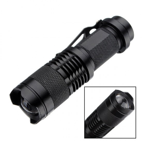 Q5 300LM Mini Zoomable LED Flashlightt Black(1*AA/1*14500), Telescopic XPE 7w 3 Modes+Zoomable Tactical Torch