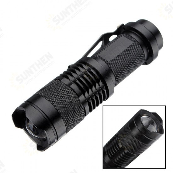 Q5 300LM Mini Zoomable LED Flashlightt Black(1*AA/1*14500), Telescopic XPE 7w 3 Modes+Zoomable Tactical Torch