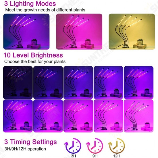 DC 5V 9W 18W 27W 36W 80 LED Grow Light with Timer Desktop Clip Full Spectrum PhytoLamps for Plants Flowers Grow Box