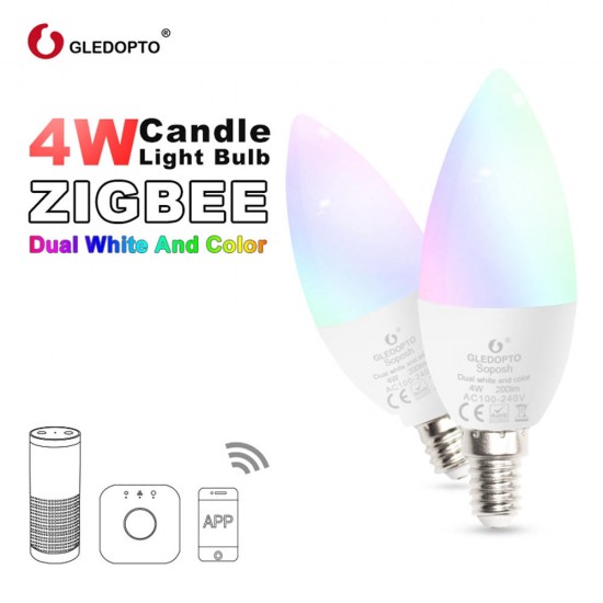 GL-B-001Z AC100-240V RGBCCT E14 4W LED Candle Bulb Work with Amazon Echo Plus