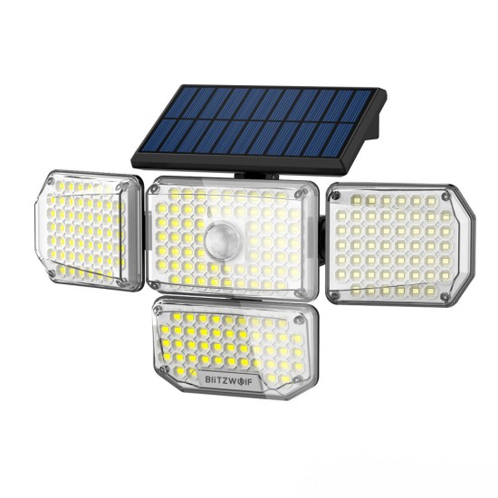 BW-OLT6 4 Heads Solar Sensor Wall Light with 4-Side Light Output, Rotatable 4 Heads, Sensitive PIR Sensor, 3 Working Modes and IP65 Waterproof