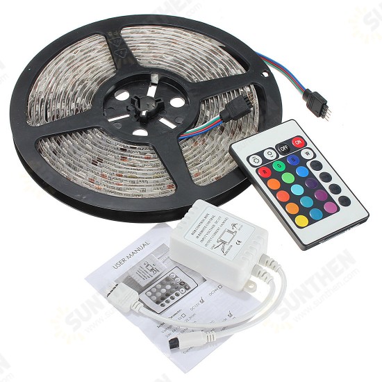 10M/15M/20M 5050 RGB Waterproof LED Strip Light DC12V+24 Key IR Remote Controller for Indoor Outdoor Garden