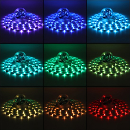 2*5M Non-waterproof RGB LED Strip Light 5050 SMD Flexible Tape Full Kit+24/44Key Remote Control+Plug DC12V Christmas Decorations Clearance Lights