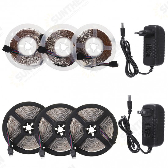 49FT 15M 3528 RGB LED Strip Light 24Keys Remote Control Non-waterproof/Waterproof Flexible Lamp + EU/US Power Adapter