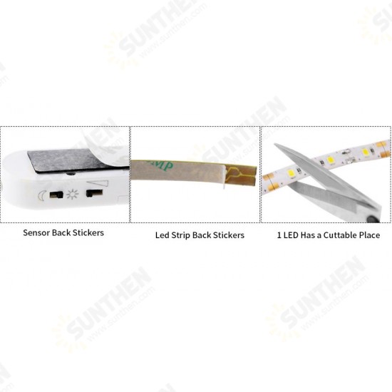 Battery Powered 1M 2M PIR Motion Sensor Activated Dimmable LED Strip Light for Cabinet Wardrobe