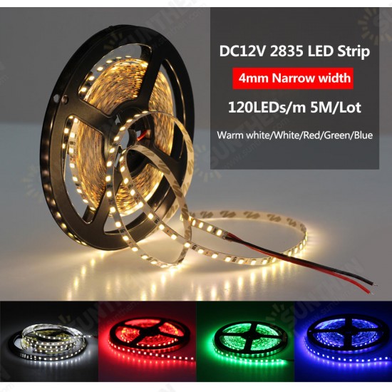 4mm Narrow Width DC12V 5M 2835 Flexible LED Strip Light Non-Waterproof for Home Indoor Bed Decor