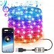 USB Fairy Lights LED String Music Sync Bluetooth APP Phone Indoor Outdoor Twinkle 32.8FT Hanging Curtain String Lights Color Changing Starry Lights