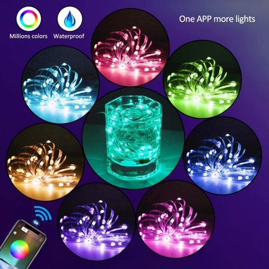 USB Fairy Lights LED String Music Sync Bluetooth APP Phone Indoor Outdoor Twinkle 32.8FT Hanging Curtain String Lights Color Changing Starry Lights