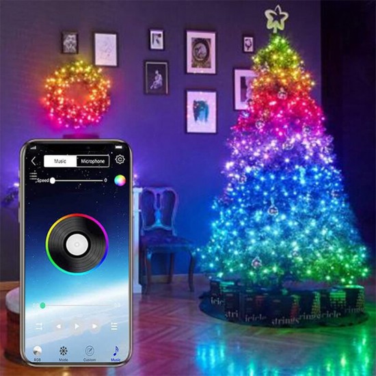 USB Fairy Lights LED String Music Sync Bluetooth APP Phone Indoor Outdoor Twinkle 32.8FT Hanging Curtain String Lights Color Changing Starry Lights