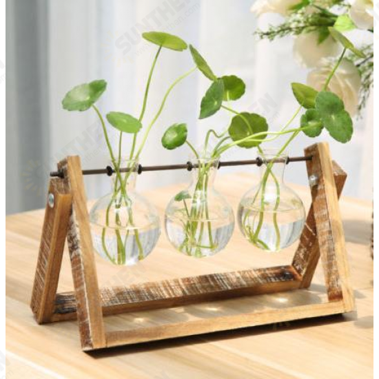 Wooden Stand Glass Terrarium Container Hydroponic System Plant Planter Flower Pot Desk Decoration