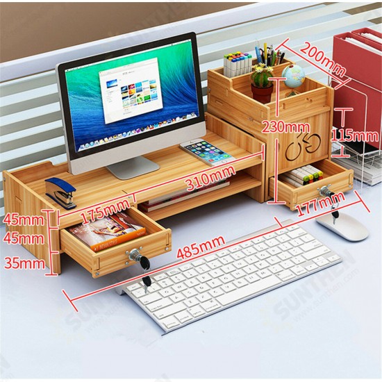 Multi-function Desktop Monitor Stand Computer Laptop Screen Riser Wood Shelf Desk Storage Holder