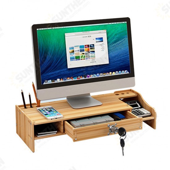 Wooden Desktop Computer Monitor Laptop Stand Elevated Shelf Base Bracket for Office Desktop Keyboard Arrangement