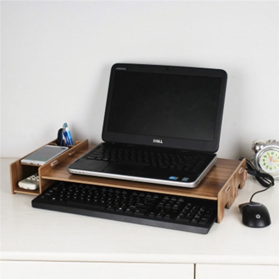 Wooden Laptop Stand Desktop Riser storage Drawer Organizer 2 Tiers Computer Stand Ofiice Supply For Home Office