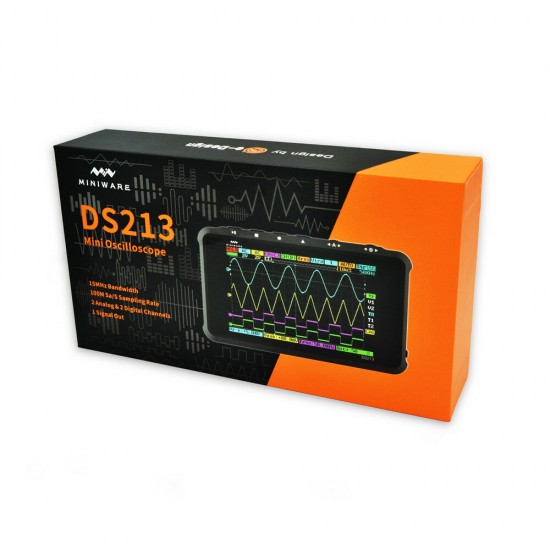 MINI DS213 Digital Storage Oscilloscope Portable 15MHz Bandwidth 100MSa/s Sampling Rate 2 Analog Channels+2 Digital Channels 3 Inch Screen