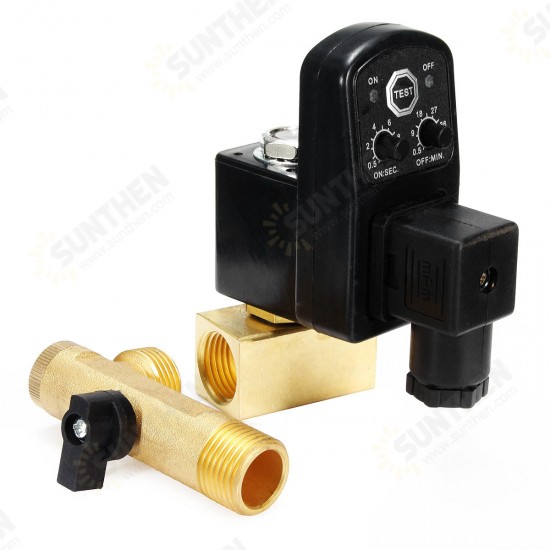 AC 110V 1/2 Inch 2-way Drain Valve Electronic Timed Air Compressor Condensate Auto Pressure Switch