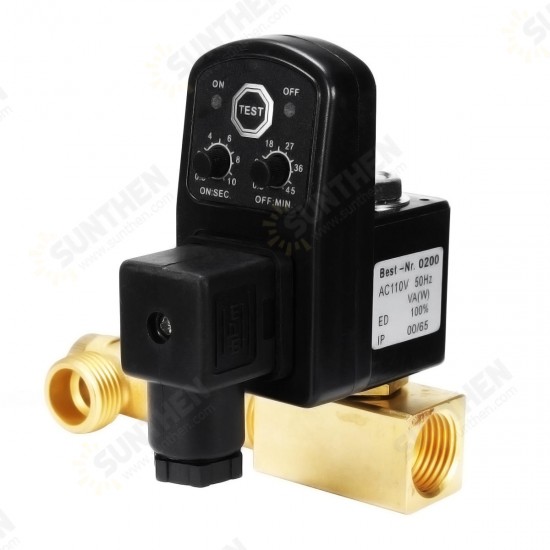 AC 110V 1/2 Inch 2-way Drain Valve Electronic Timed Air Compressor Condensate Auto Pressure Switch