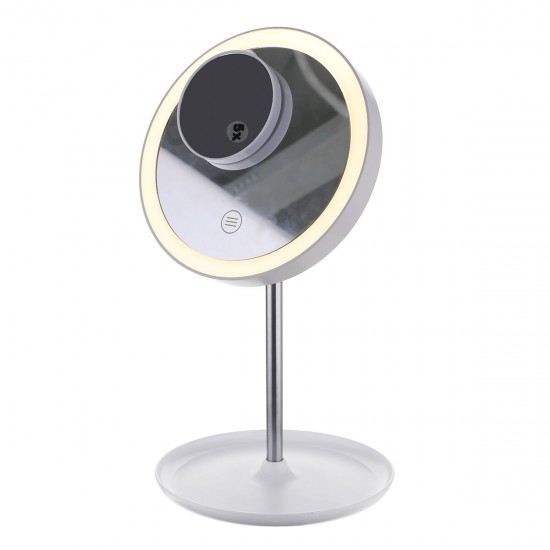 White Circular Mirrors Lamp 1200 mA Battery with 5X Magnifier Touch Switch Three Color Temperature Adjustment Polarless Dimming Distribution USB Wire