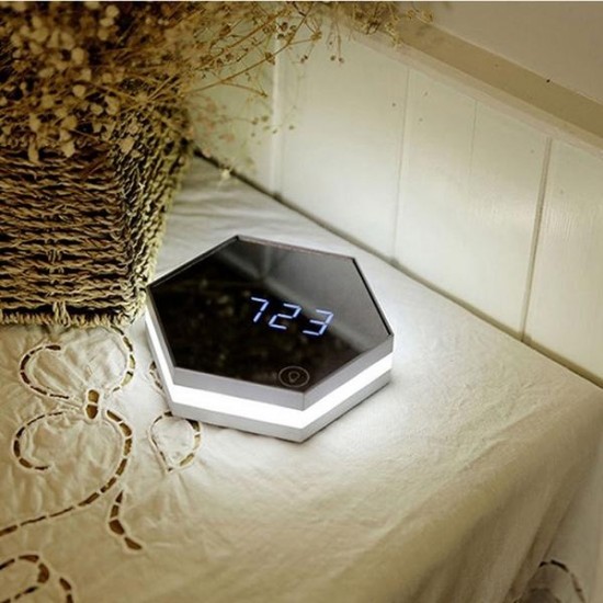 Three-Color Multi-function Mirror LED Makeup Mirror Light Night Light Alarm Clock