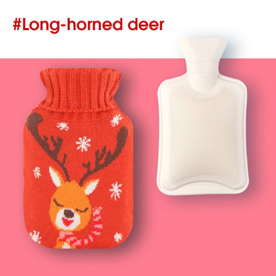 Christmas Hand Warmer Water Injection Hot Water Bag Hot Water Bottle With Knitted Cover for Christmas Gift Bottles