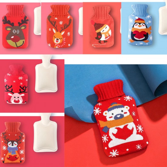 Christmas Hand Warmer Water Injection Hot Water Bag Hot Water Bottle With Knitted Cover for Christmas Gift Bottles