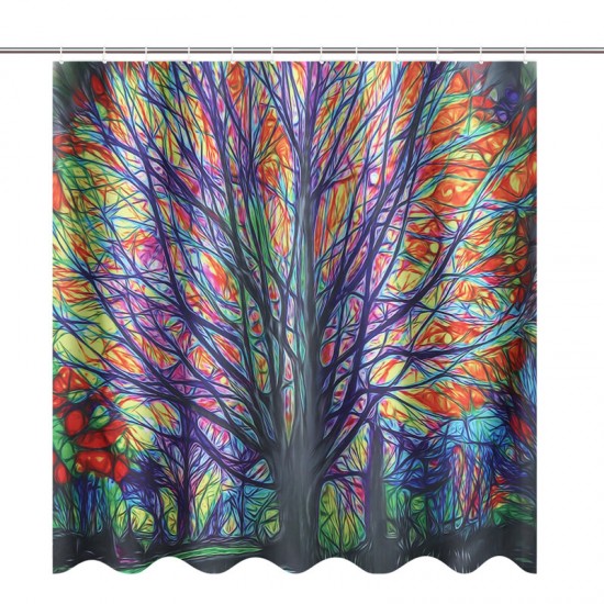 Colorful Dreamy Tree Pattern Bathroom Waterproof Shower Curtain Floor Mat Pedestal Rug Toilet Lid Cover Bath Mat