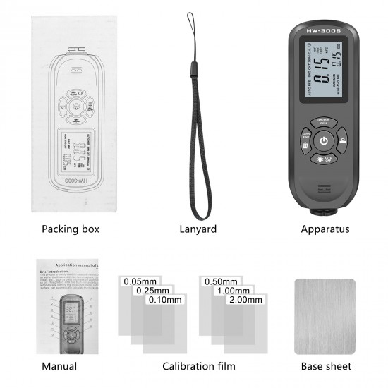 HW-300S 0-2000UM Coating Thickness Gauge Car Paint Electroplated Metal Coating Thickness Tester Meter