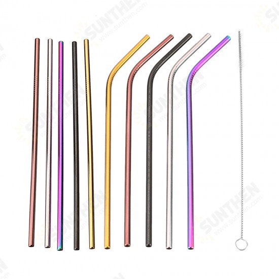 Set of 10 Multi-Color Stainless Steel Straws Drinking Tumblers Cold Beverage Cup Straw w/ Brush