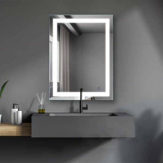 LED Lighted Bathroom Wall Mounted Mirror with High Lumen+Anti-Fog Separately Control+Dimmer Function