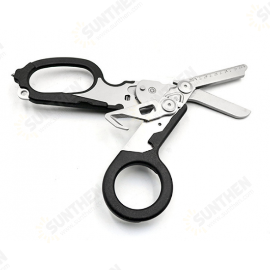 6 in 1 Multifunction Emergency Response Shears with Strap Cutter and Glass Black with Compatible Holster