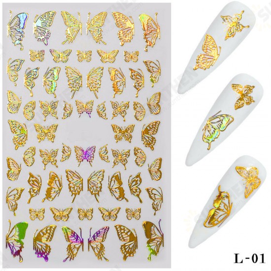 3D Holographic Nail Art Stickers Colorful DIY Butterfly Nail Transfer Decals