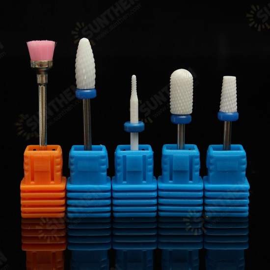 5pcs Ceramic Nail Drill Bit Set Smooth Tapered Brush Rotary File Cuticle Manicure Pedicure Salon Kit