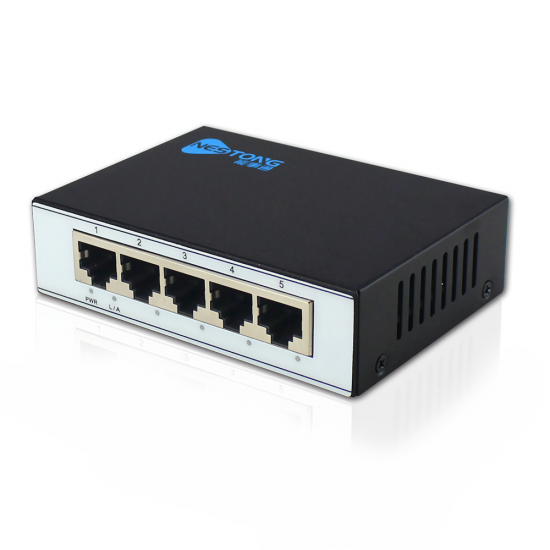 NST-BZ-511 5 Ports 100M Network Switch Mini Ethernet Switch Metal Network Hub Splitter for Monitor Camera