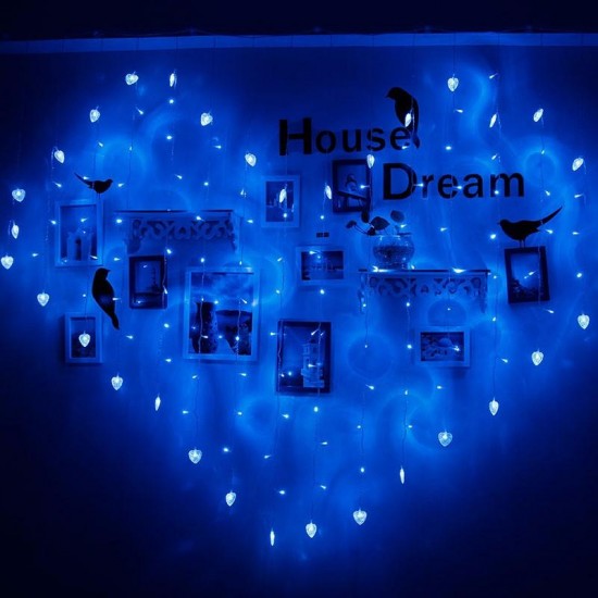 2x1m 128 LED Heart Shape Light String 220V Curtain Light Home Decor Celebration for Festival Christmas