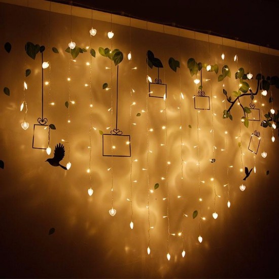 2x1m 128 LED Heart Shape Light String 220V Curtain Light Home Decor Celebration for Festival Christmas