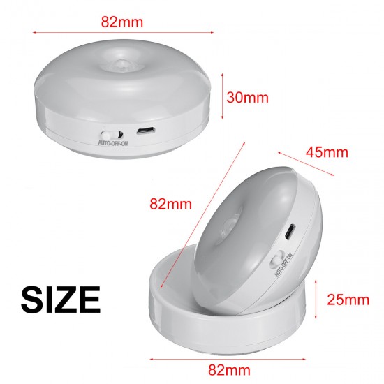 360 Degree Rotation LED Motion Sensor Night Light USB Rechargeable Lamp with Magnetic Base for Stairs Bedroom Bathroom Kitchen Hallway White/Warm Light