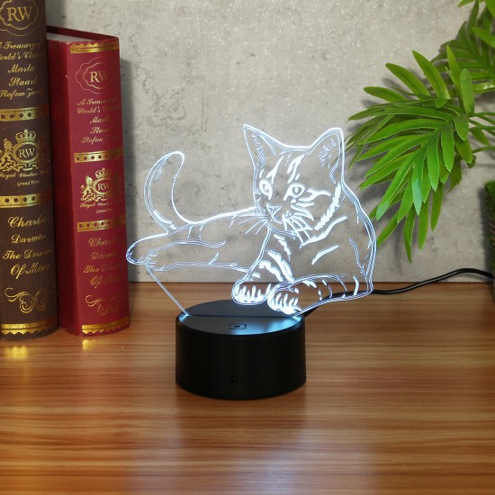 3D Cat LED Night Light 7 Colors Acrylic Animal LED Night Light Touch USB Charging Decor Night Light