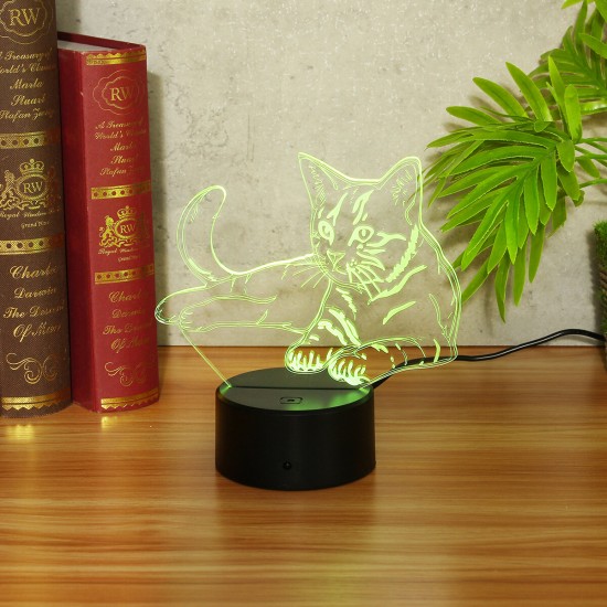 3D Cat LED Night Light 7 Colors Acrylic Animal LED Night Light Touch USB Charging Decor Night Light