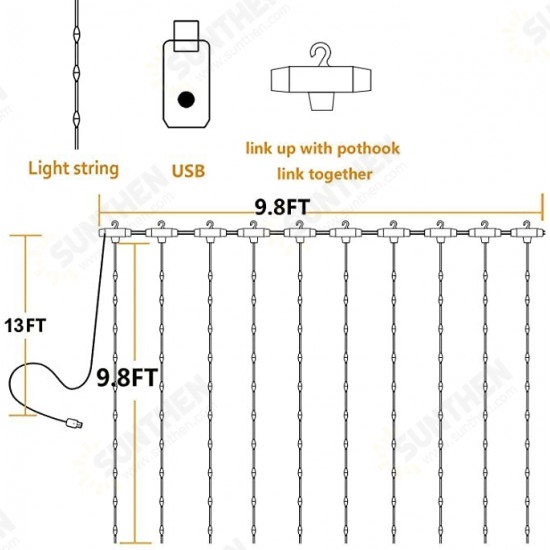 3X3M300 GYTF Curtain Lights with Sound Activated USB Powered LED Fairy Christmas Lights with Remote Sync-to-Music Setting 8 Mode Hanging Light for Bedroom Wedding Decorations